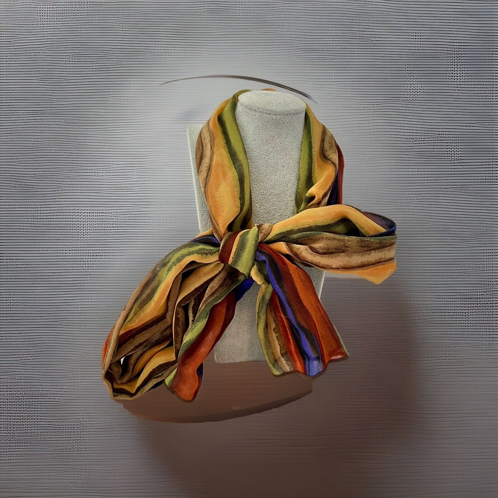 Scarf Retro Earth Tones Stripes 10 X 60 Vintage Style Luxury Tie Scarf Travel